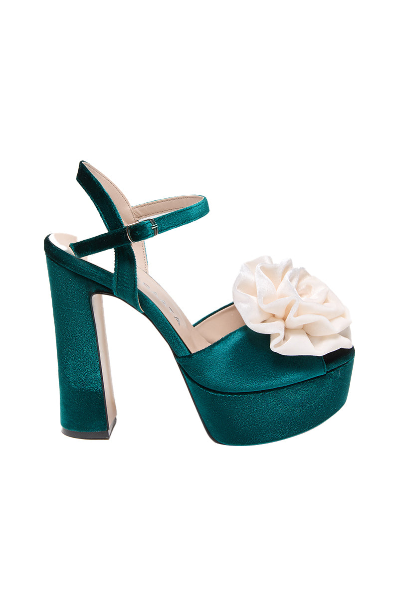 Nur Karaata Bloom Green Heels featuring a stylish design with vibrant green color and elegant heel height.