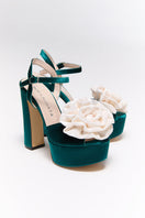 Nur Karaata Bloom Green Heels showcasing stylish high-heeled shoes with vibrant green color and elegant design.