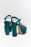 Nur Karaata Bloom green heels featuring a stylish design, pointed toes, and elegant heel height perfect for dressy occasions.