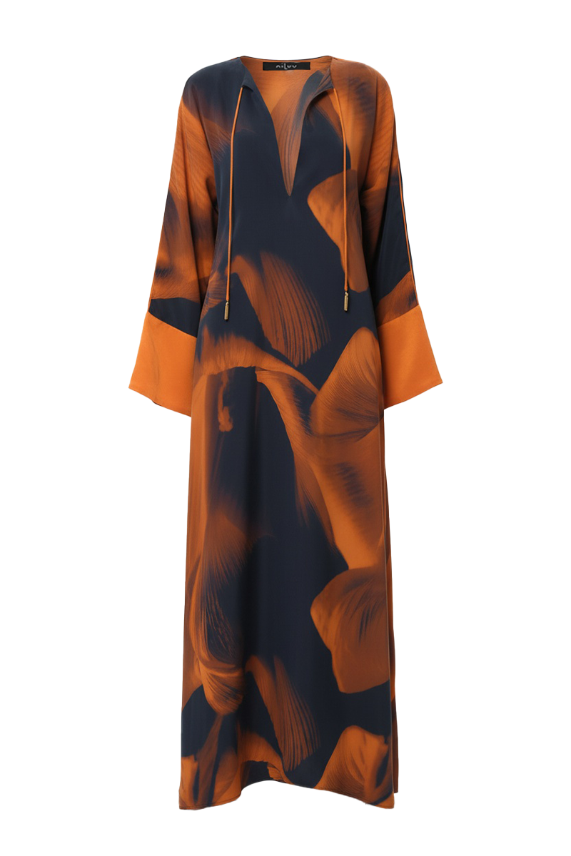 NILuu Loren Noor kaftan maxi dress with flowing fabric and intricate patterns, stylish and comfortable for casual or special occasions.