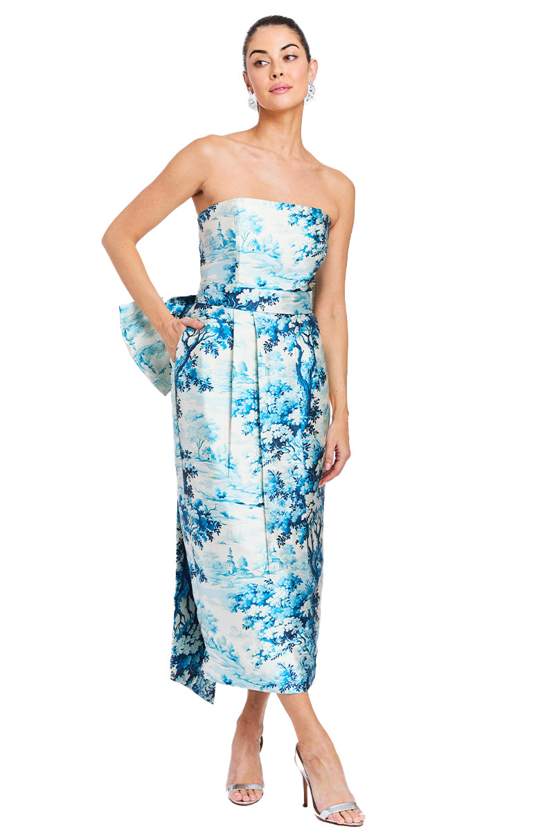 LORENA CONVERTIBLE™ BOW DRESS IN BLUE IVORY - CULT MIA