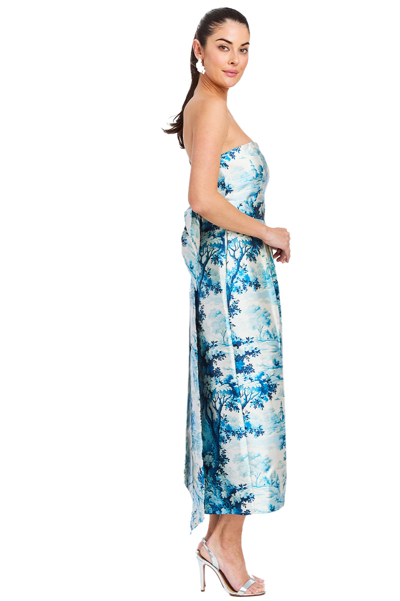LORENA CONVERTIBLE™ BOW DRESS IN BLUE IVORY - CULT MIA