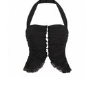 Black lotus leaf mini top by Stolen Stores, stylish sleeveless blouse with a unique leaf-inspired design.