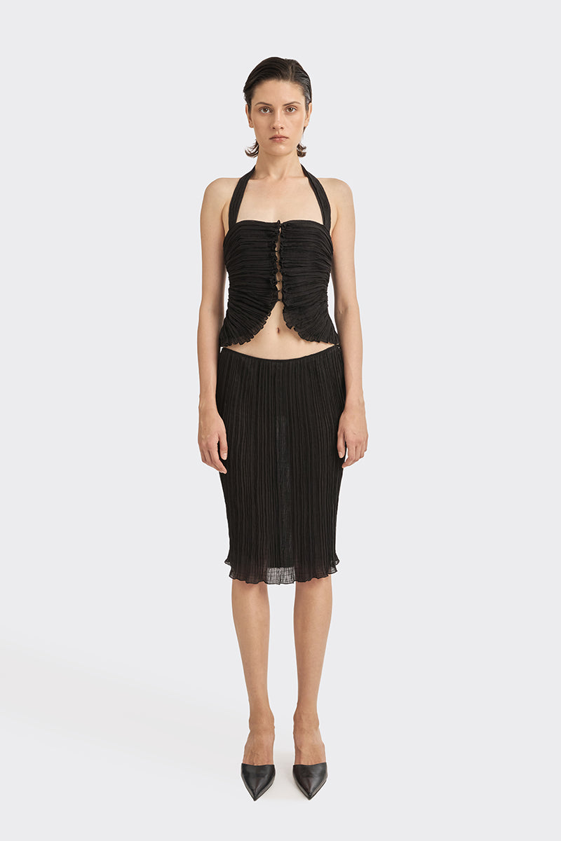 Black Lotus Leaf Mini Top by Stolen Stores, featuring a stylish short-sleeve design with a leaf-inspired pattern.