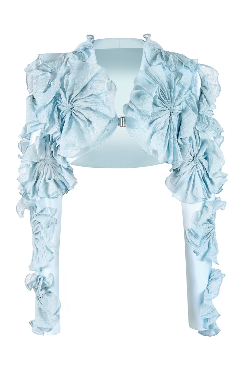 LOTUS LEAF BOLERO JACKET IN BLUE - CULT MIA