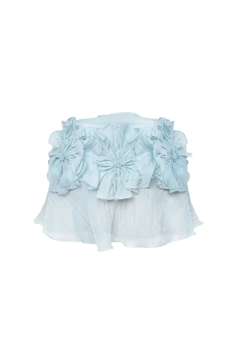 Blue Lotus Leaf mini skirt from Stolen Stores featuring a stylish, flowy design and lightweight fabric.