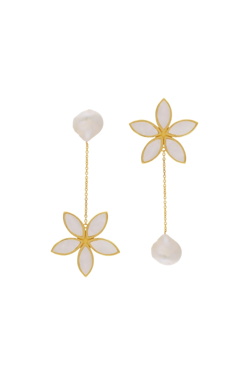 White lotus earrings by Lavani Jewels featuring intricate lotus flower design in silver and white finish.