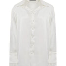Ivory silky Kris Marán lounge shirt with delicate lace detailing, featuring a relaxed fit and elegant style.