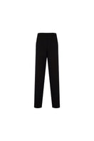 Black low-rise straight trousers by Tayfun Kaba, shown on a model, featuring a sleek fit and classic style.