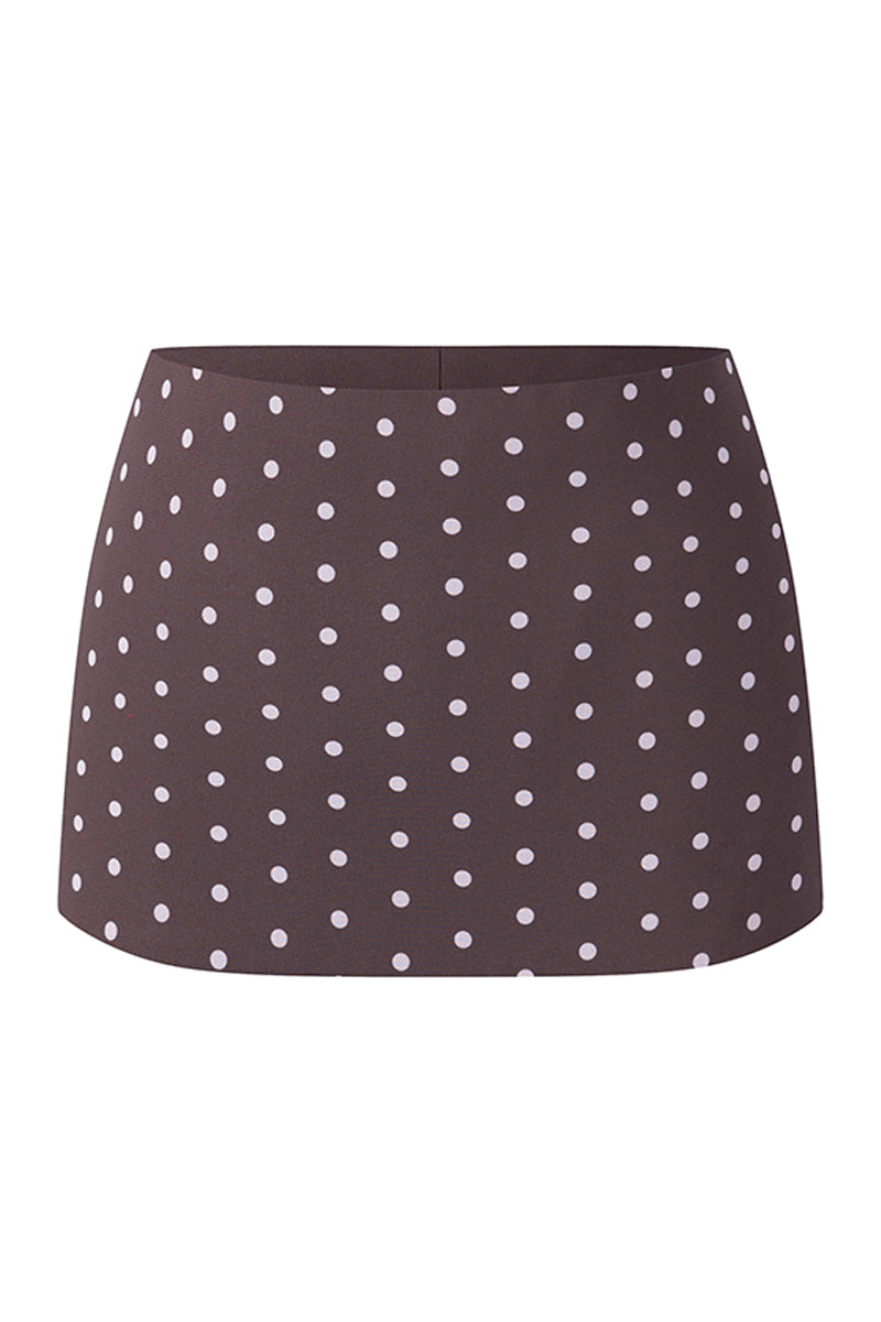 LOW WAIST MINI SKIRT IN DARK BROWN POLKA DOT - CULT MIA