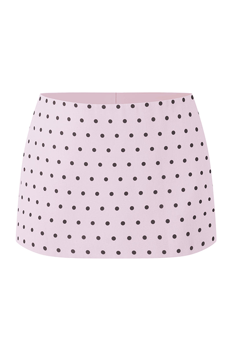 LOW WAIST MINI SKIRT IN KAPI PURPLE POLKA DOT - CULT MIA