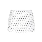 Off-white polka dot mini skirt with a low waist from Stolen Stores, shown on a model against a neutral background.