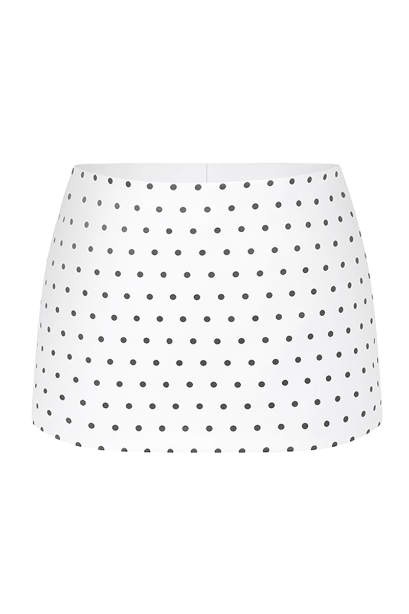 LOW WAIST MINI SKIRT IN OFF WHITE POLKA DOT - CULT MIA