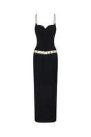 Black Luciana dress by Nana Jacqueline, a stylish maxi dress featuring ring cutout details, shown from the front.