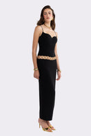 Black Luciana maxi dress by Nana Jacqueline featuring ring cutout details, elegant and flowing for stylish occasions.