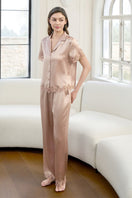 Manito Luella women's silk short-sleeve pajama set with a relaxed fit, featuring a soft, smooth fabric and comfortable design.