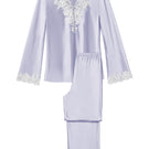 Manito Luella women's silk V-neck pajama set with long sleeves and relaxed fit, soft and luxurious for comfortable sleep.