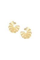 Golden wavy hoop earrings by Maria Frering with textured, shiny finish, featuring a stylish, modern design.