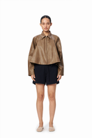URA Luisa jacket in tobacco color, front view showcasing the stylish design and tailored fit of this fashionable jacket.