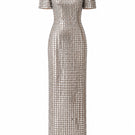 Silver Lujain sequin gown by Nihan Peker featuring intricate sequin detailing and a flowing elegant design.