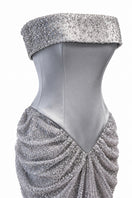 Urban Muse Lumera gown in grey, elegant long dress with flowing fabric and trendy design, perfect for formal occasions.