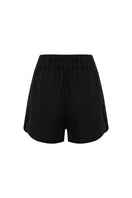 Black linen shorts from Labeca's Luna collection, featuring a stylish and comfortable design perfect for warm weather.