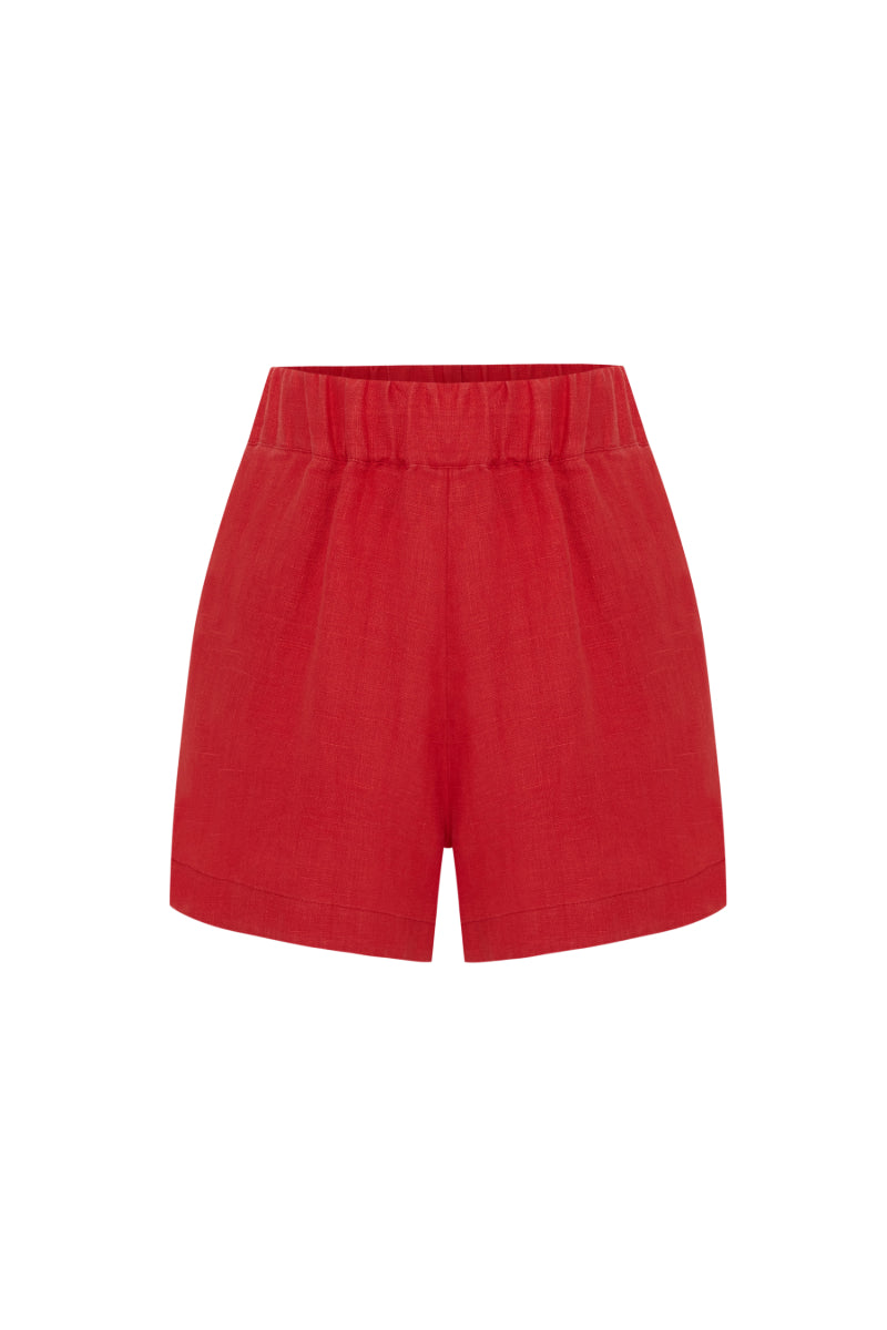 LUNA GOJI RED LINEN SHORTS - CULT MIA