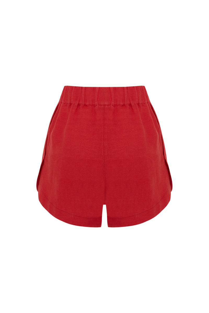 LUNA GOJI RED LINEN SHORTS - CULT MIA