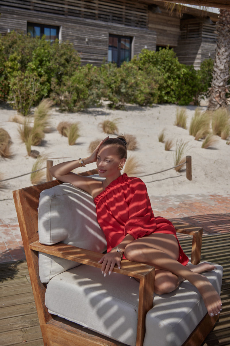 LUNA GOJI RED LINEN SHORTS - CULT MIA