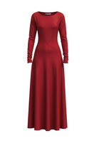 Red JULS maxi dress by Maccapani featuring a flowing silhouette and elegant design, displayed on a neutral background.