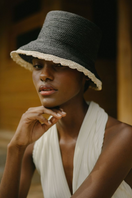 Black Luna hat by Modern Monarchie featuring a wide brim and stylish design for sun protection and fashion.