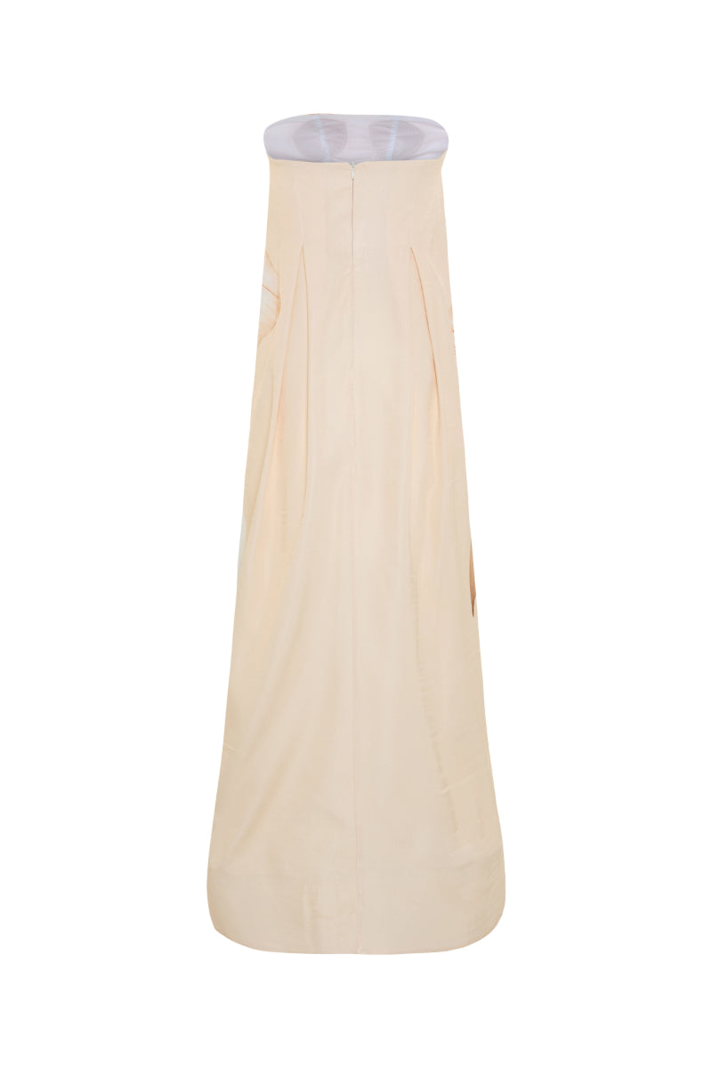 Nana Gotti Lunara Maxi Dress in flowing fabric with a flattering silhouette, perfect for elegant summer events.