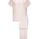 Pink silk short sleeve pajama set for women by Manito, featuring a comfortable and elegant sleepwear design.