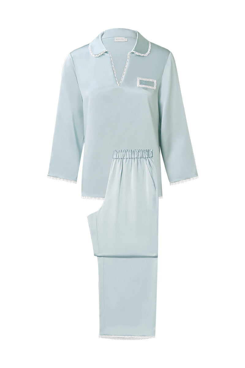 LUNAVIE WOMEN’S SILK V-NECK PAJAMA SET