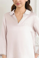 Lunavie women's silk V-neck pajama set featuring a relaxed fit and smooth fabric, ideal for comfortable sleepwear.