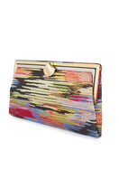 Multicolor LUSH GRACE clutch bag by Sarah's Bag with intricate embroidery and vibrant design, shown from the side view.