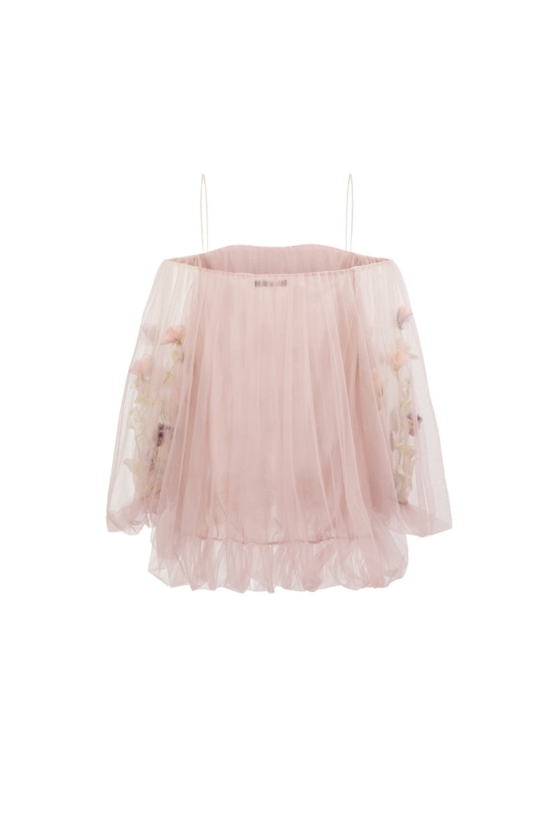 Pink tulle flower dress by 21Six, a cute mini dress with floral details, perfect for special occasions or summer wear.