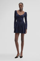 Navy ballerina mini dress by Maccapani featuring a fitted bodice and flared skirt, perfect for casual or semi-formal occasions.
