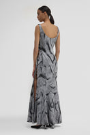 Black and silver maxi dress by Maccapani featuring a stylish, elegant design with a fitted silhouette and metallic accents.