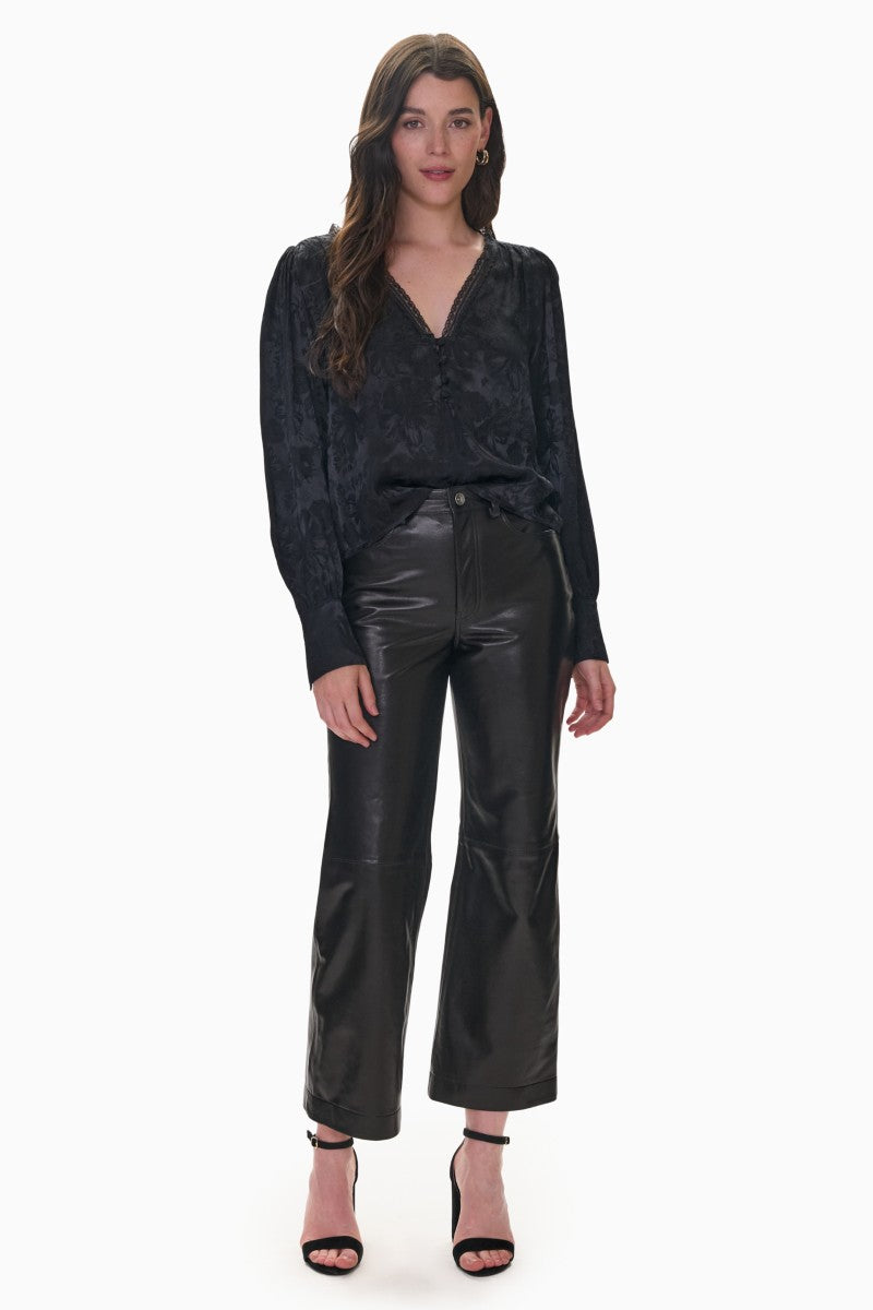 Rebecca Taylor Madison Crop Kick Flare Pants in black, showcasing the stylish high-waisted flare design and cropped length.