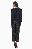 Rebecca Taylor Madison Crop Kick Flare Pants in black, showing fitted waist and flared leg design on a clean background.