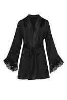 Black Maicha robe by Entos, showcasing a cozy, stylish robe with a relaxed fit and soft fabric, perfect for comfortable loungewear.
