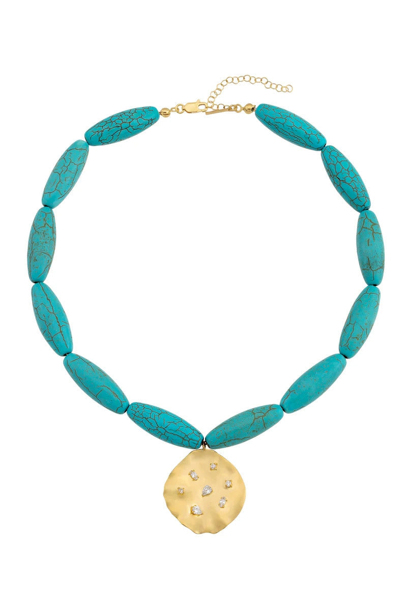 Peracas MARE turquoise necklace featuring a vibrant turquoise pendant on a delicate chain.