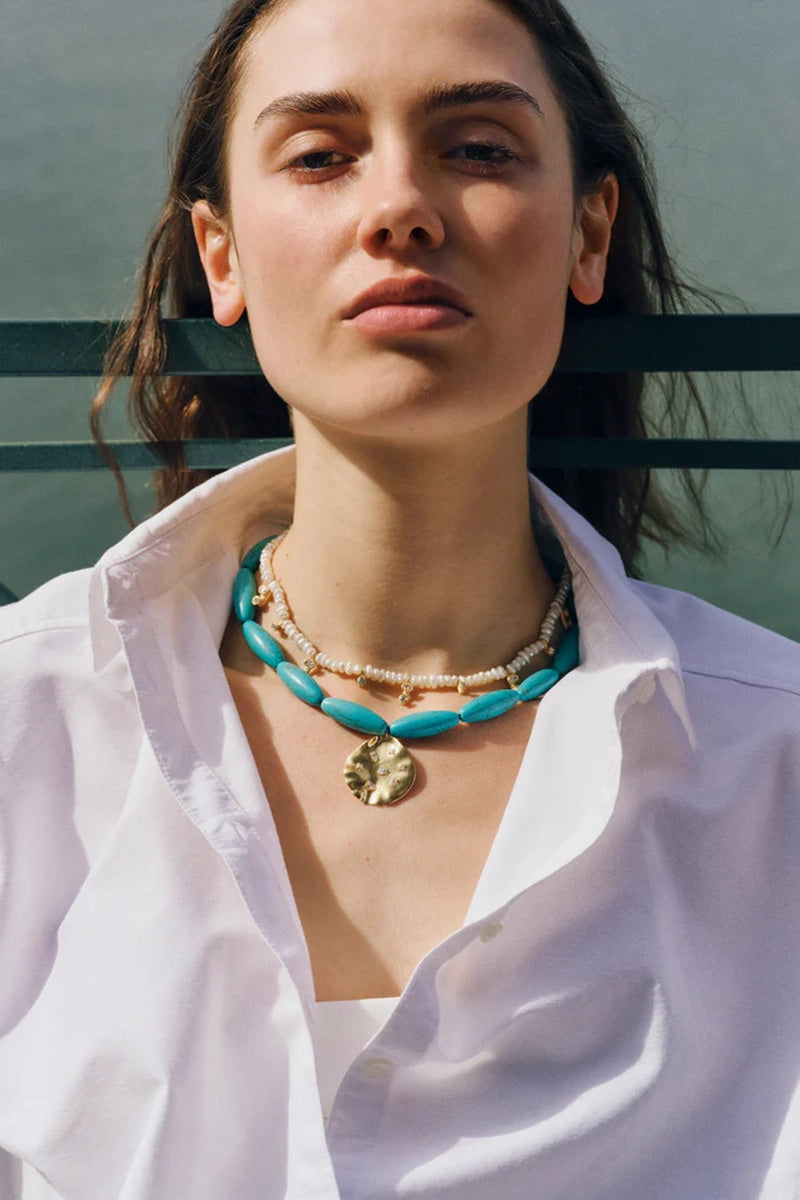 Turquoise MARE Necklace by PERACAS featuring a vibrant, handcrafted beaded design for bohemian or beach-inspired style.