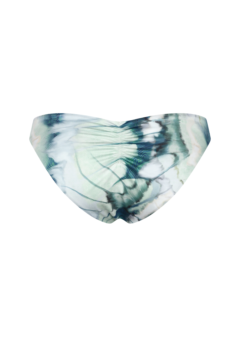 Nelblu Morpho bikini bottom in print sage, showcasing a stylish design with a back view. Perfect for swimwear fashion.
