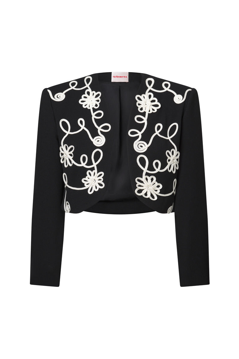 Señorita Maria blazer in black and white, tailored women's jacket with stylish lapels and fitted design.