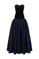 Black and navy Marina dress by MOON / HAKAN YILDIRIM, elegant gown with a stylish back design.