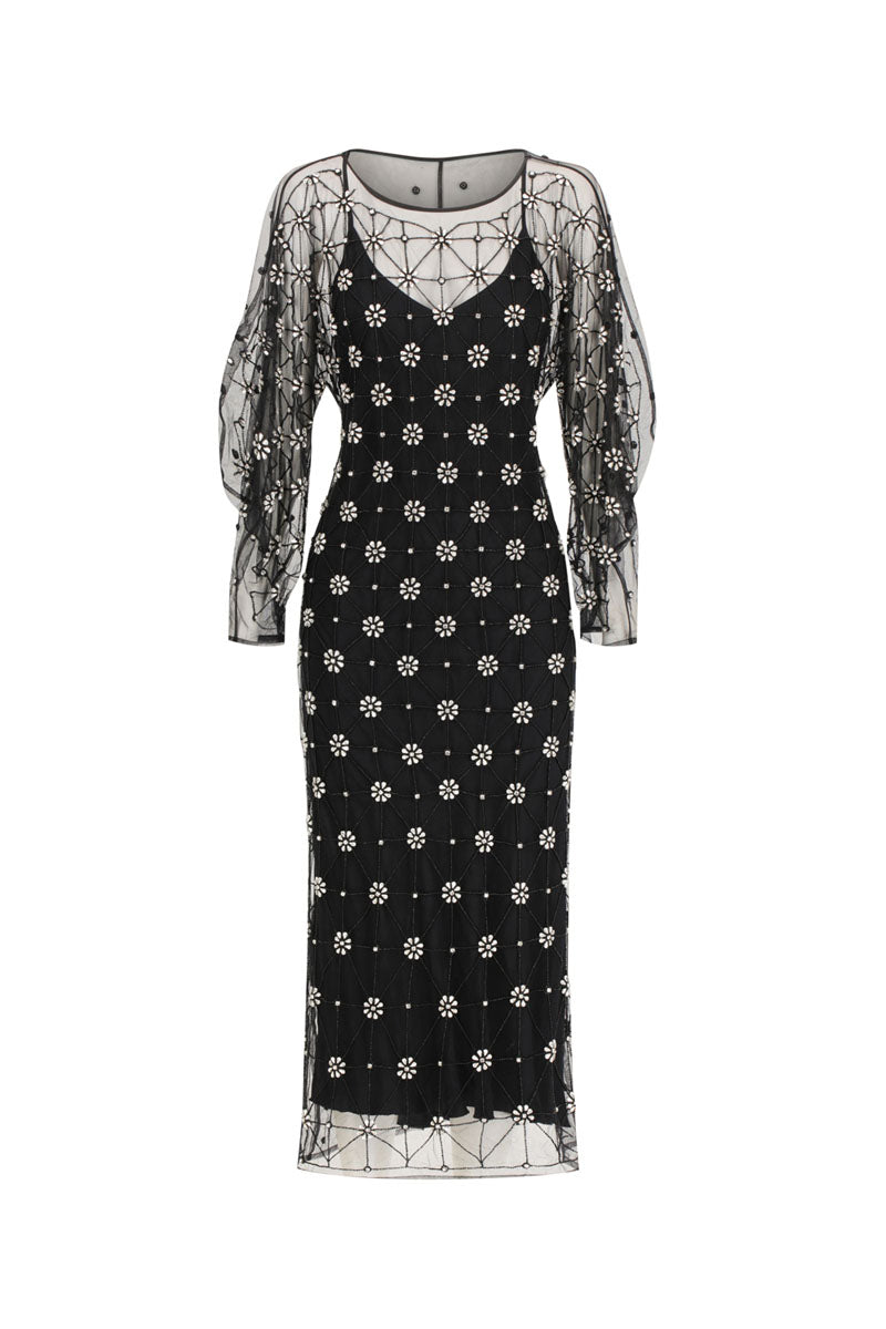 LIBA CRYSTAL TULLE DRESS IN NOIR - CULT MIA