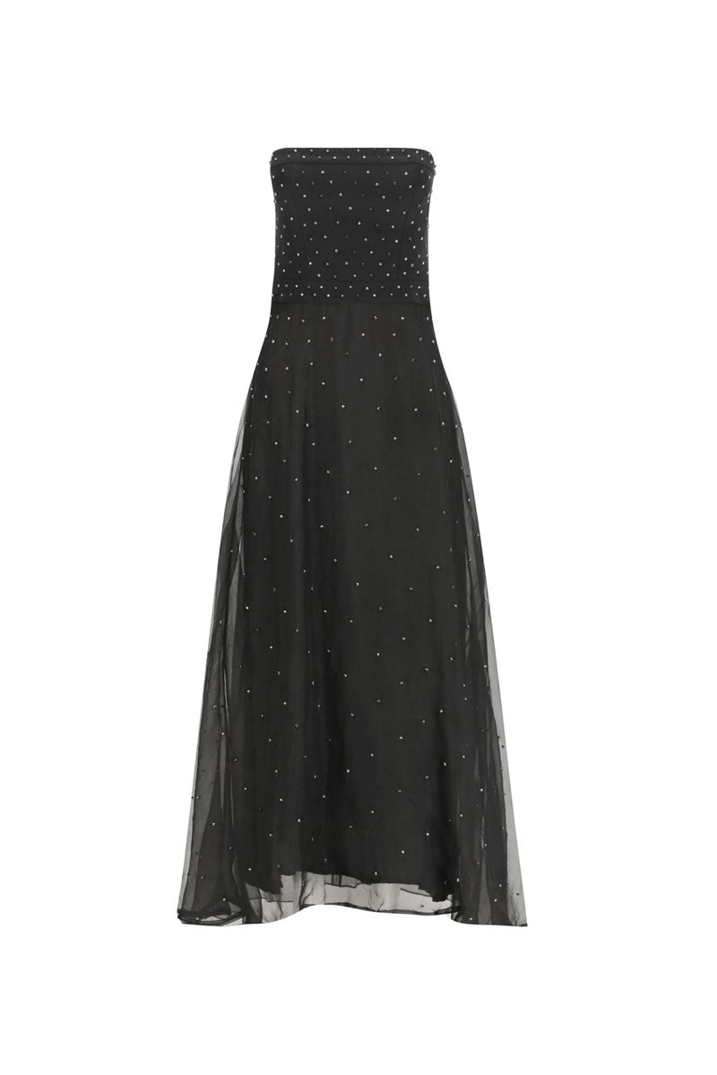 KOSALA BEADED STRAPLESS DRESS IN NOIR - CULT MIA