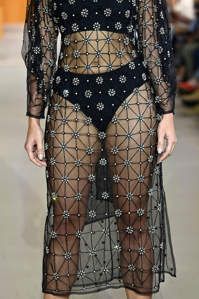 LIBA CRYSTAL TULLE DRESS IN NOIR - CULT MIA